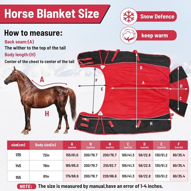 Jranter Surcingle Red Turnout Blankets for Horse,1680D Winter Waterproof Horse Blanket, 300g / 14oz Warm Filling Liner, Medium Weight Waterproof Horse Blanket,Warm US 72 in(EU 135 cm) - Image 2